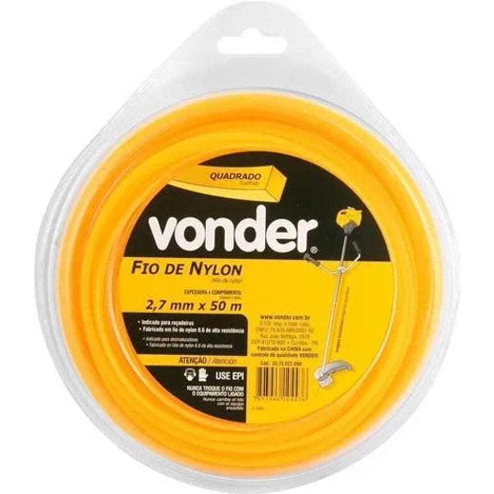 2X Fio De Nylon Para Roçadeira 2,7Mm X 50M Quadrado Vonder C