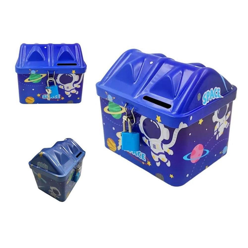 Cofre Com Cadeado Astronauta Metal Infantil Espaço Sideral