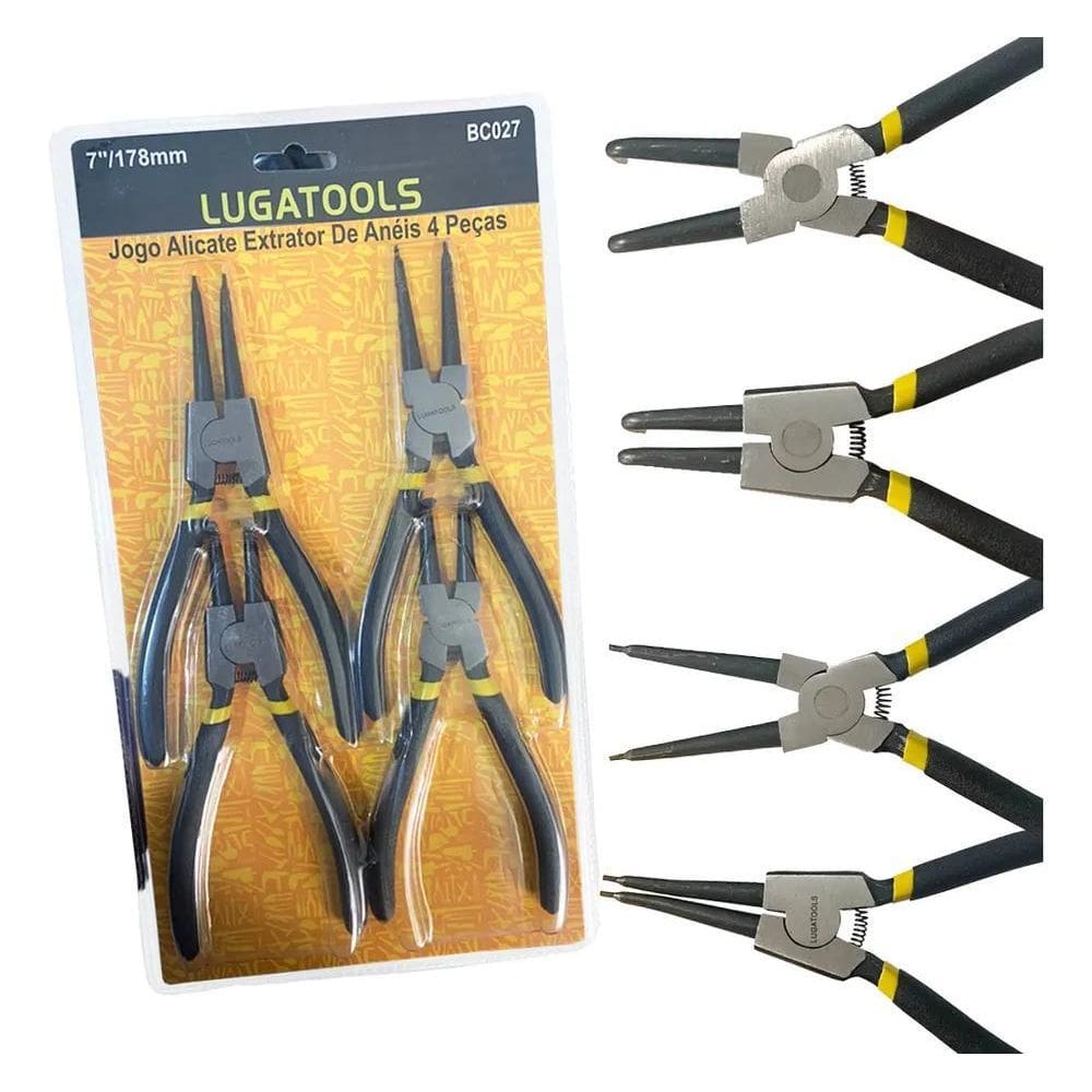 2X Jogo Alicate Extrator De Anéis Trava Bico Curvo Reto 4 Pç