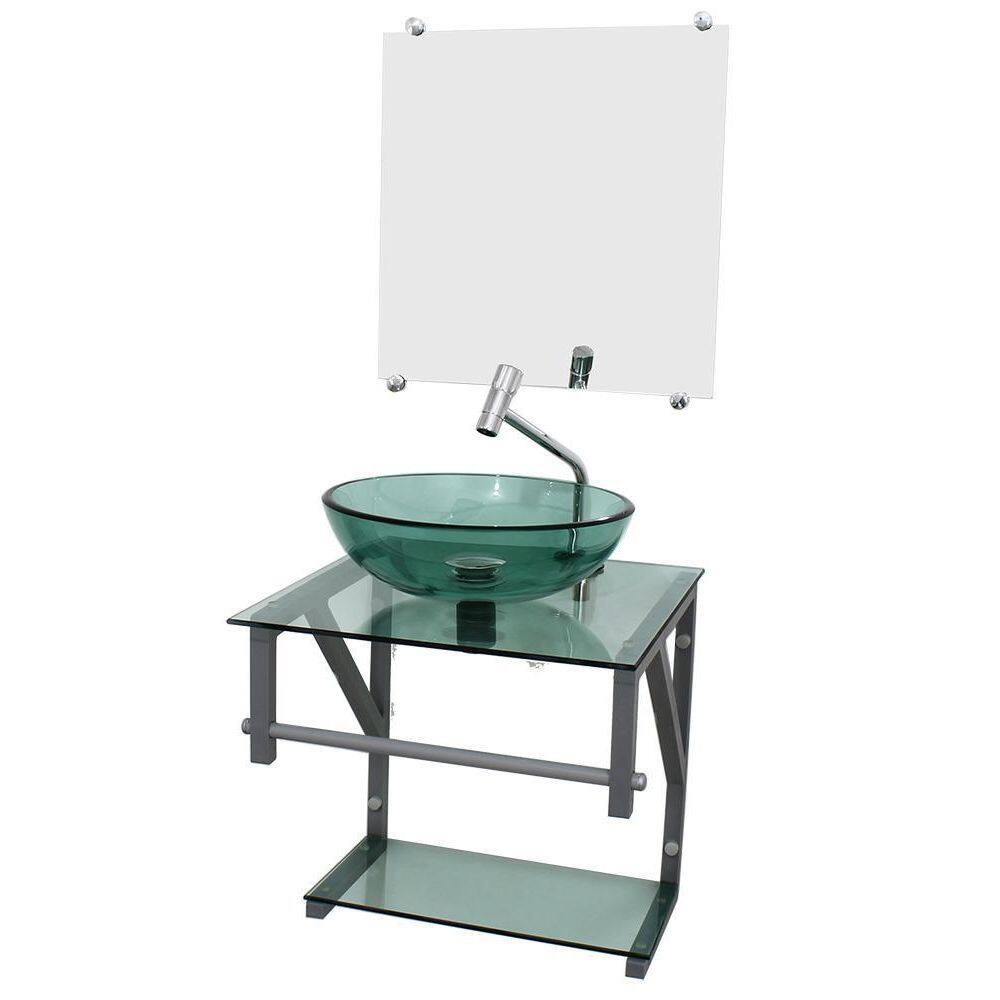 Gabinete De Vidro Verde 40Cm Ac Com Cuba Redonda