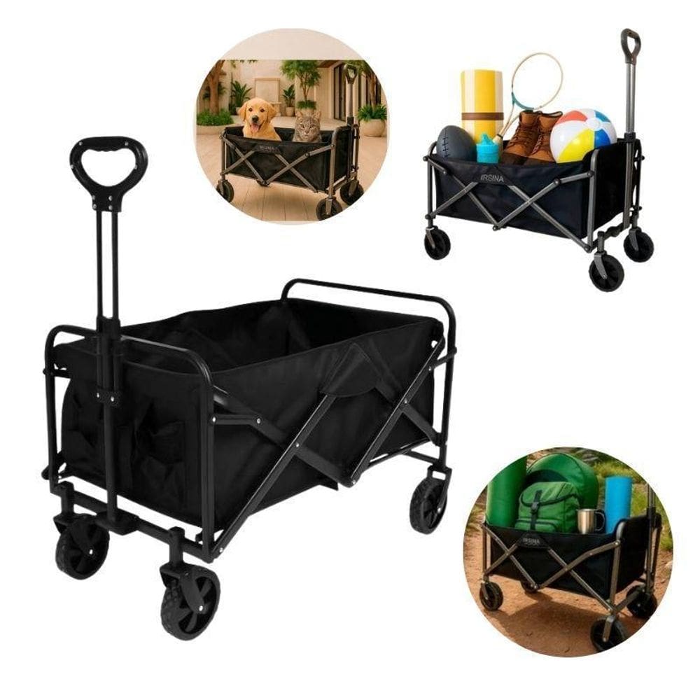 Carrinho De Carga Preto Para Compras E Camping Até 100 Kilos
