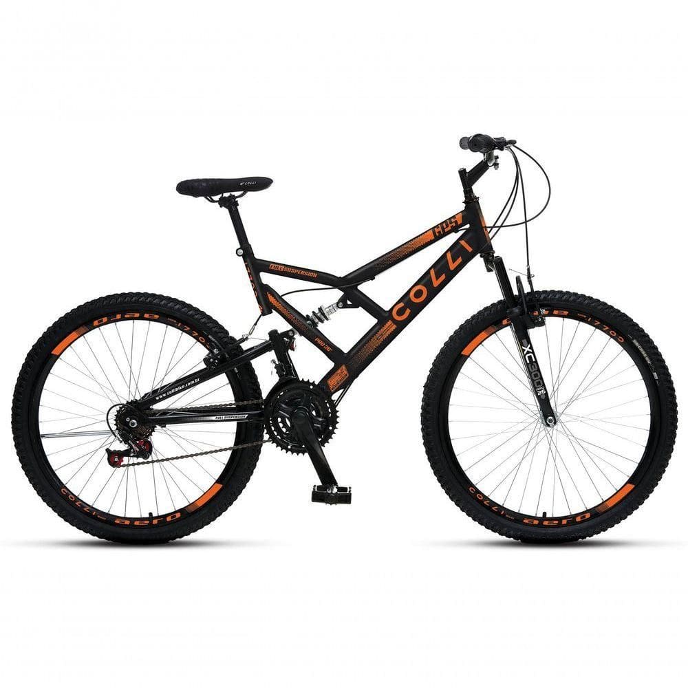 Bicicleta Gps 148 Dupla Suspensão E Freios V-brake, Aro 26 Aero, 36 Raias, 21 Marchas Colli Preto-laranja