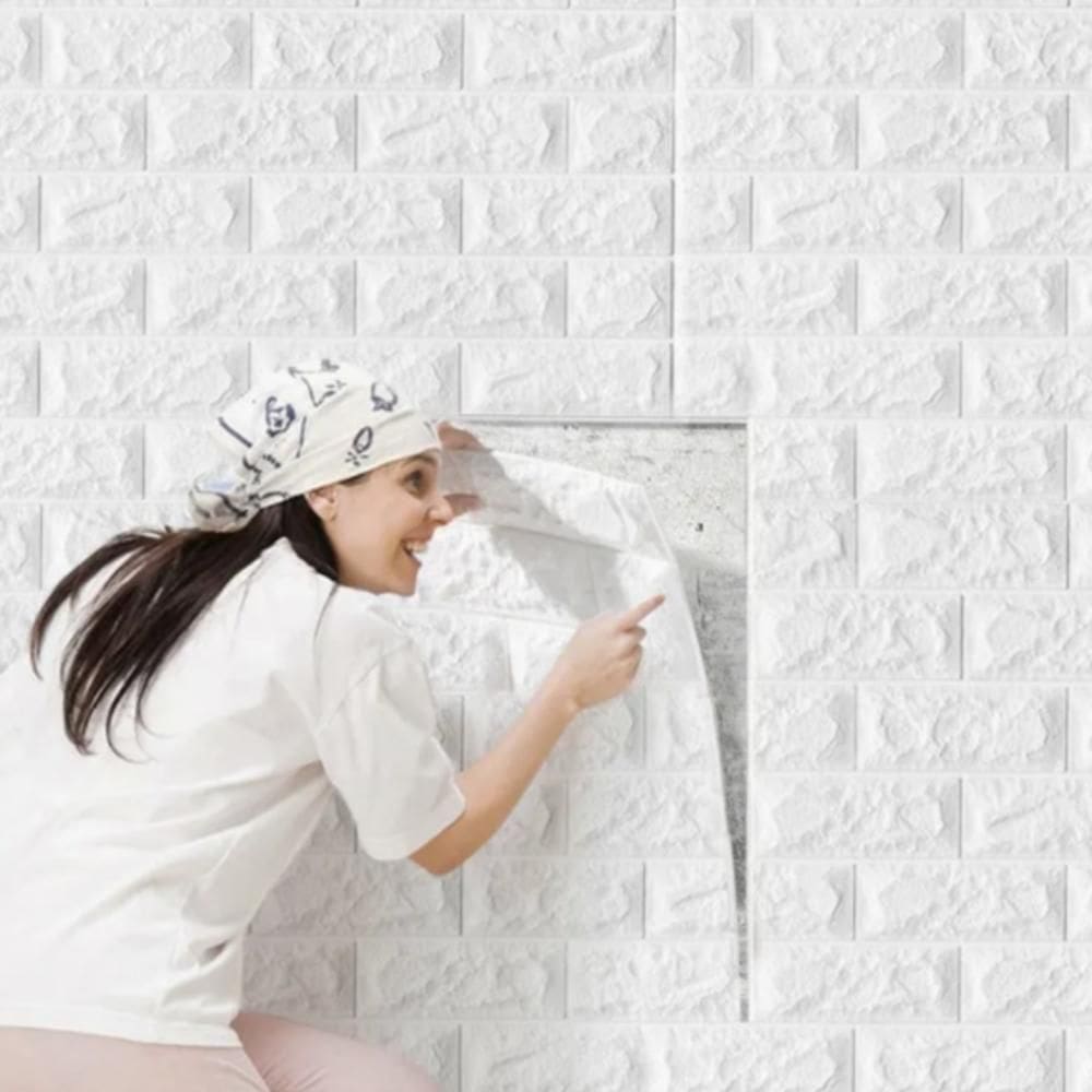 Papel Parede Painel 3d Tijolinho Branco Placa Auto Adesivo Revestimento Espuma 77x70cm Grande Autocolante Decoracao Ambi