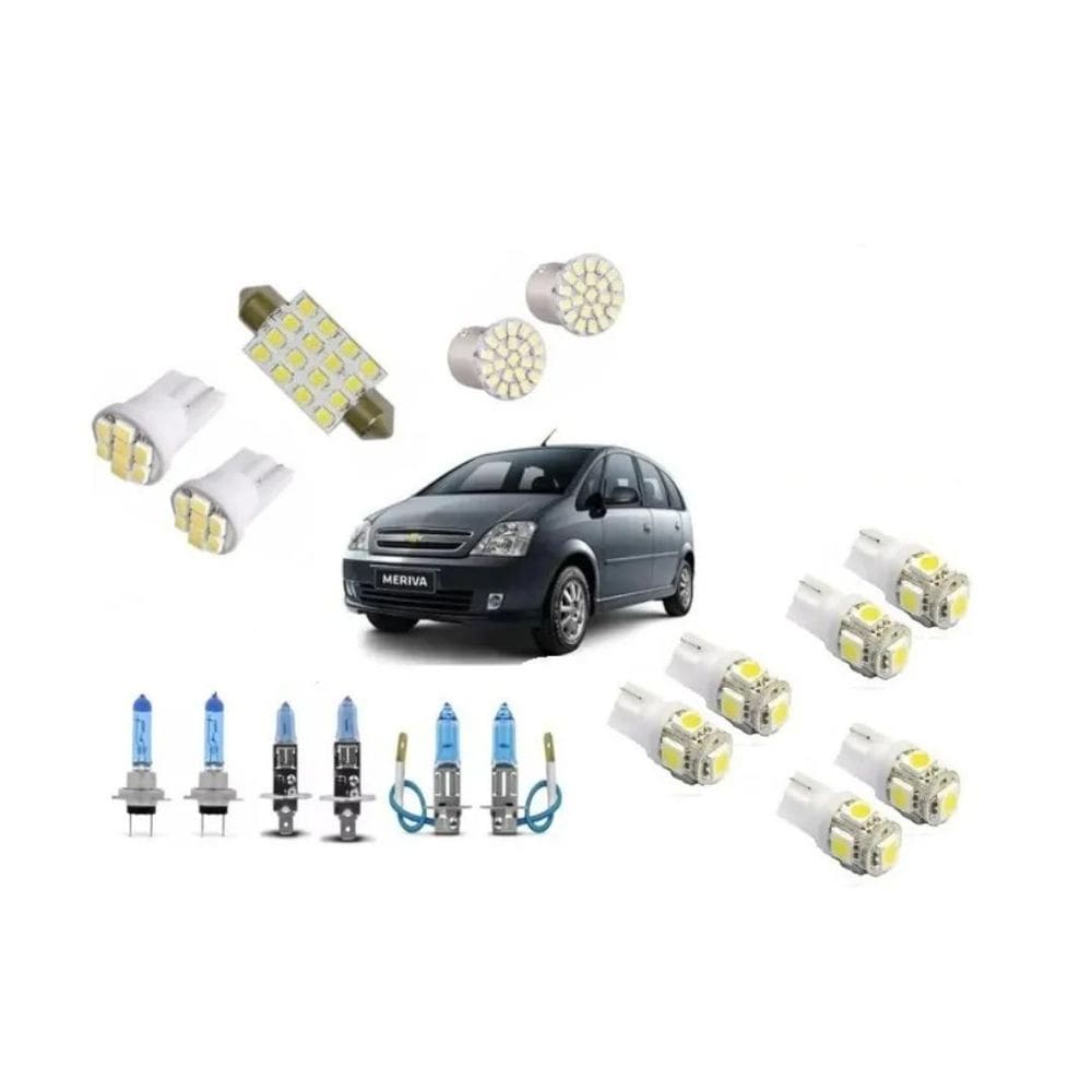 Farol Meriva + Kit Led Super Branca Teto/Farol/Placa/Ré
