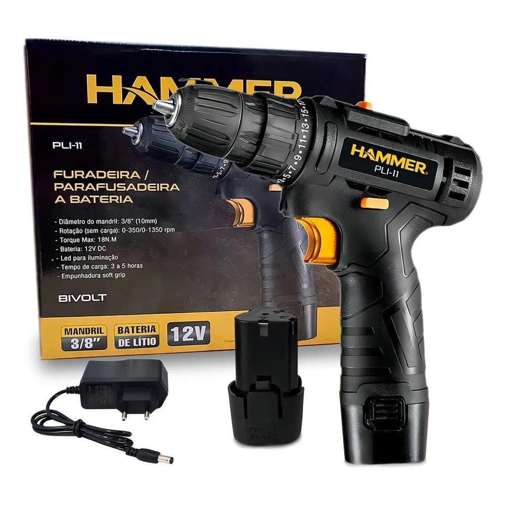 2X Parafusadeira Furadeira Hammer Pli-11 A Bateria Preto