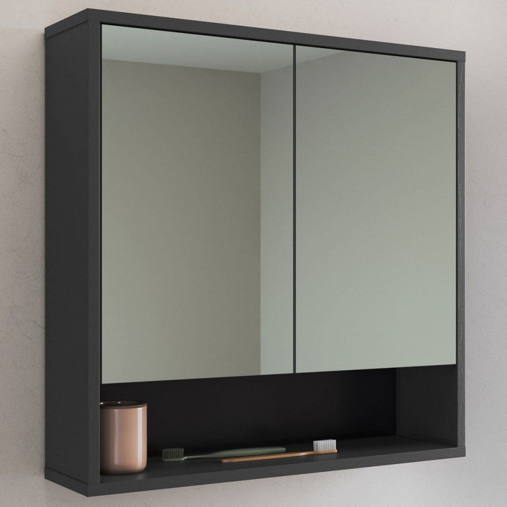 Armário de Banheiro Bari 2 Portas 60 Cm com Espelho Grafite - Art In Móveis
