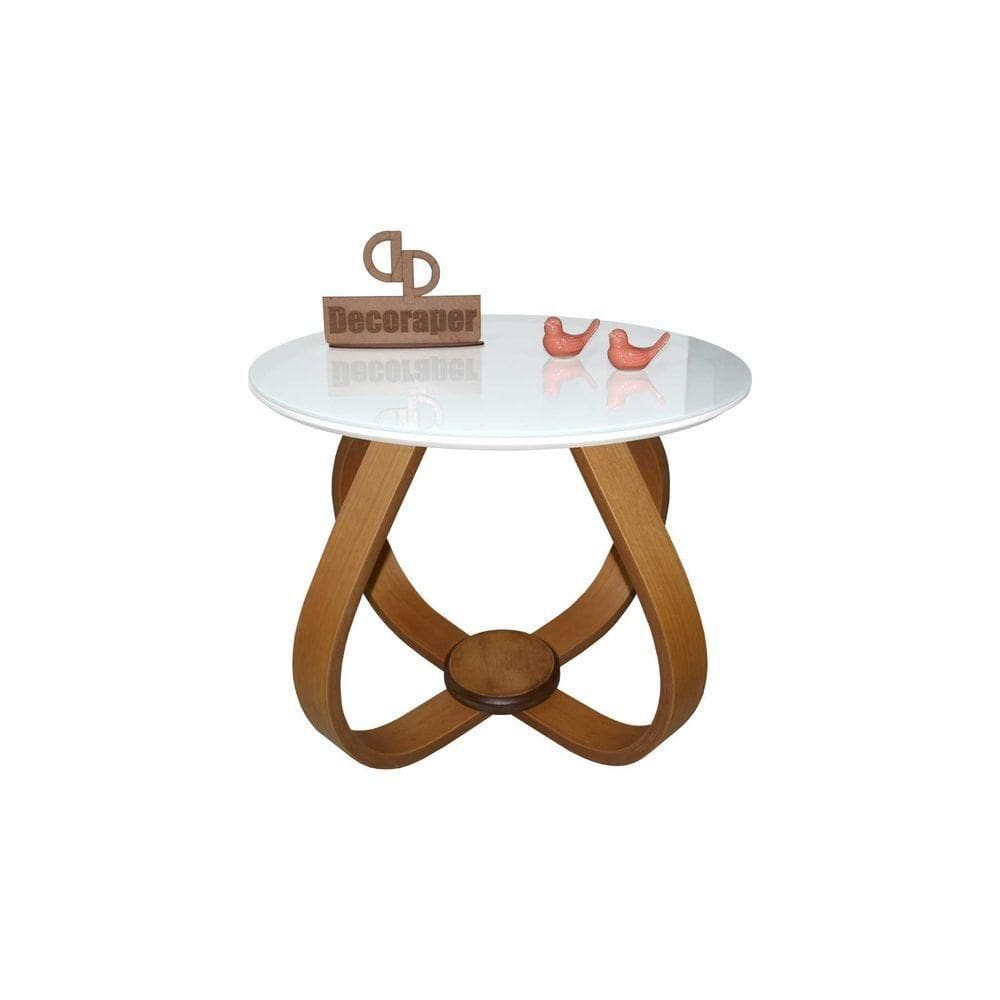 Mesa De Centro Cebola Com Vidro 50cm Branco 35cm