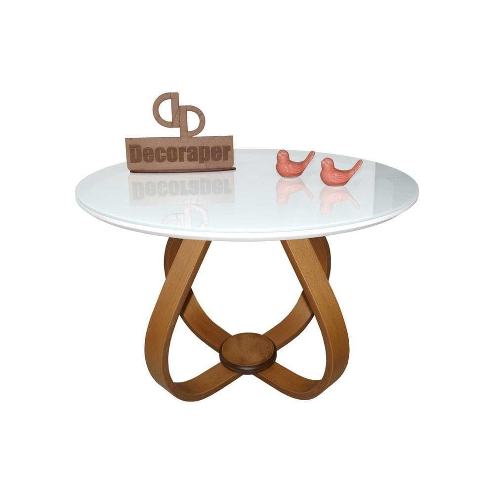 Mesa De Centro Cebola Com Vidro 70cm Branco 35cm