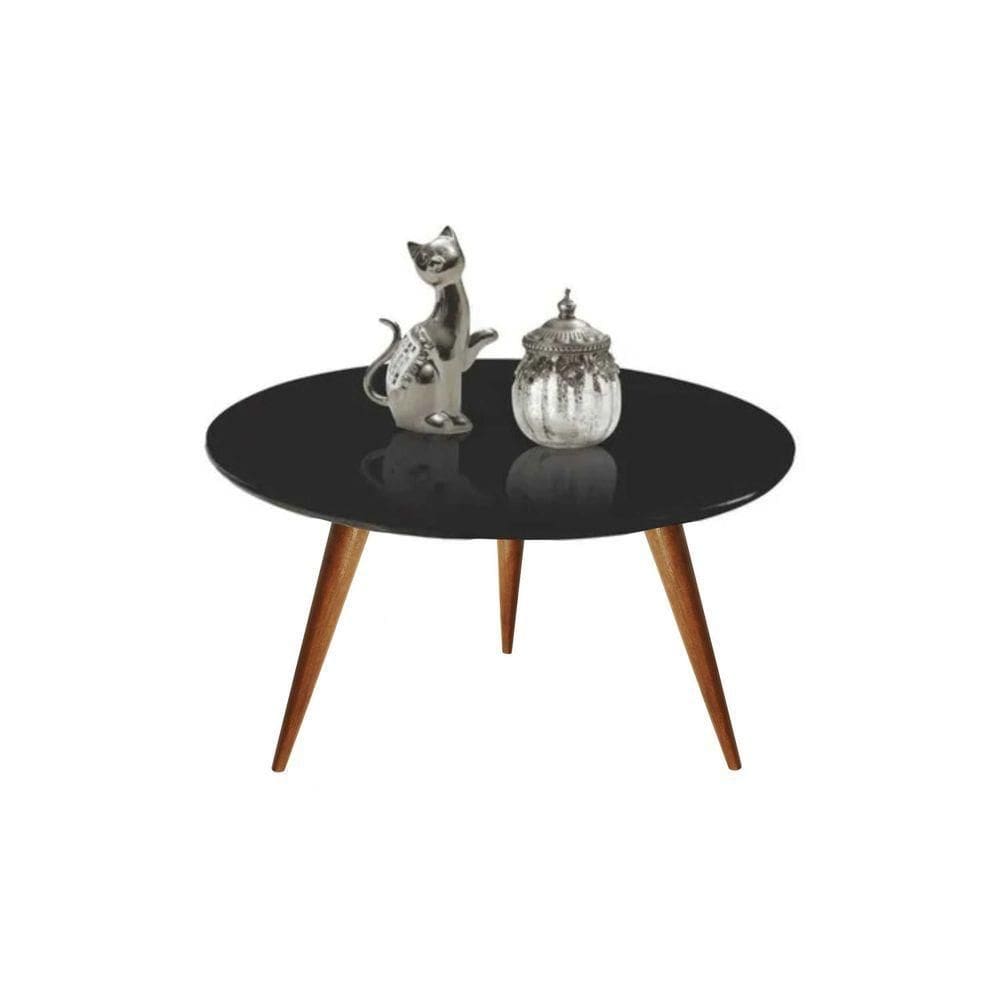 Mesa Mesinha De Centro 70cm Laqueado Com Vidro Preto