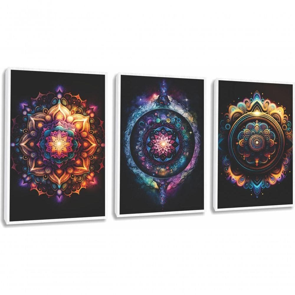 Quadros Decorativos Mandala Colorido Com Moldura Branco