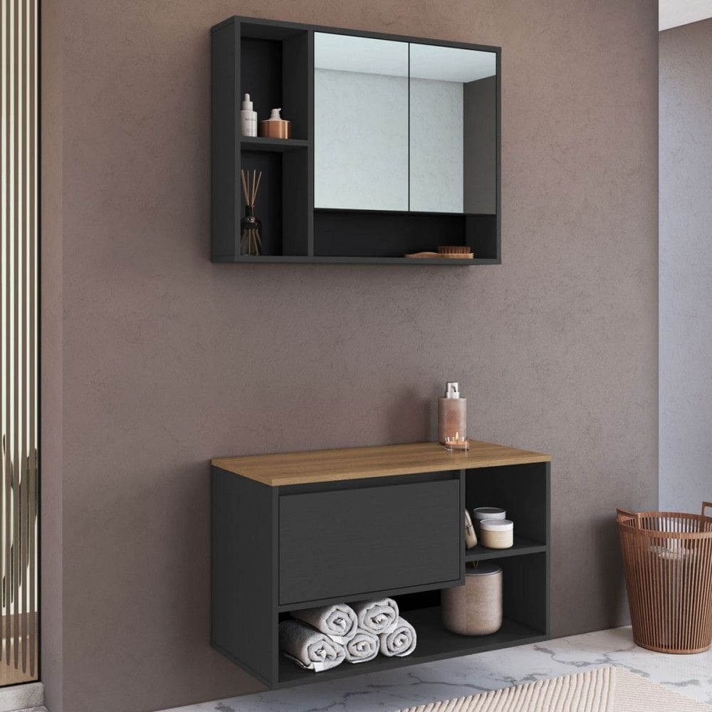 Armário de Banheiro Bacelona 3 Portas com Espelho Grafite - Art In Móveis