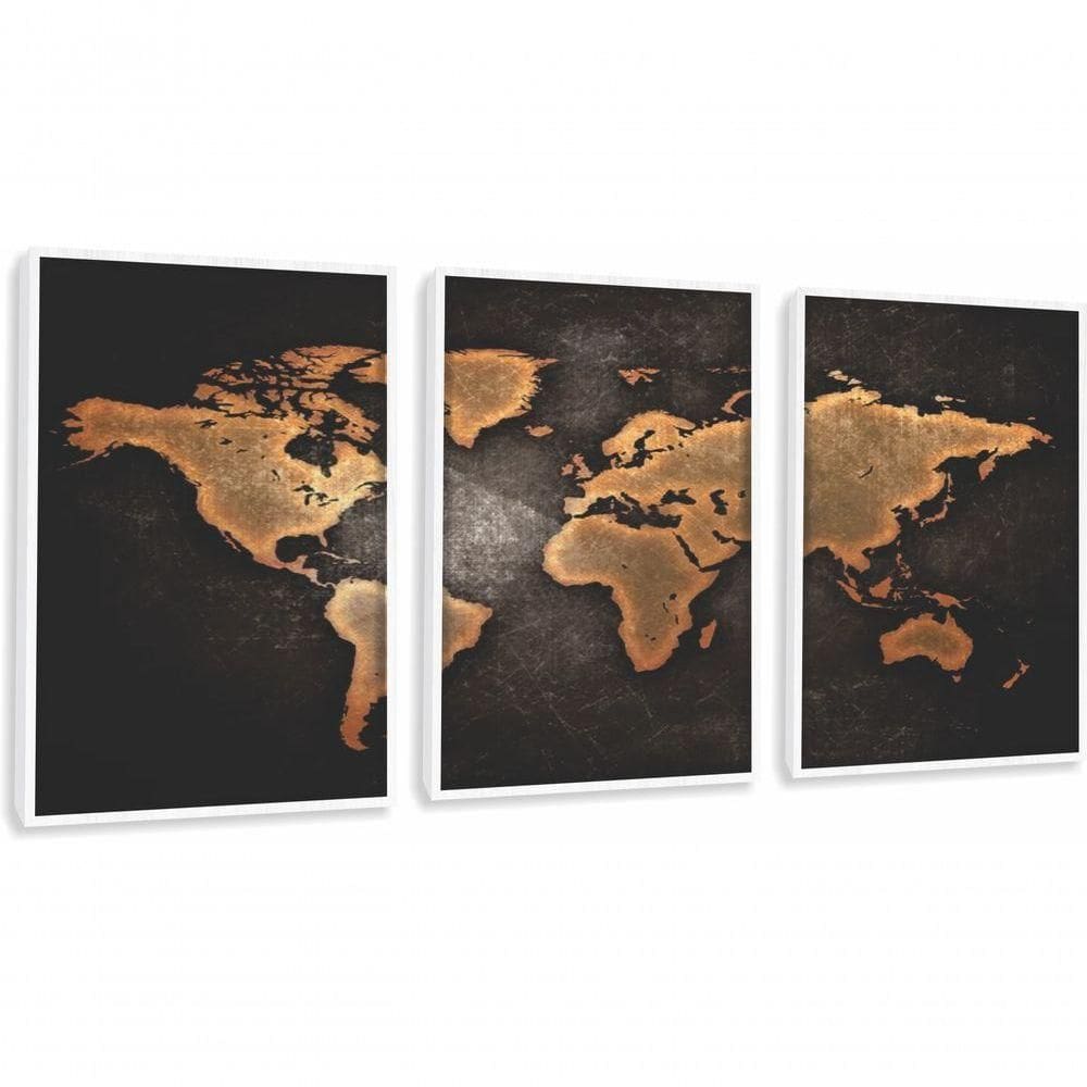 Quadro Decorativo Mapa Mundi Com Moldura Branco