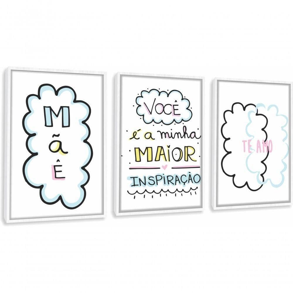 Quadro Decorativo Mãe Te Amo Com Moldura Branco