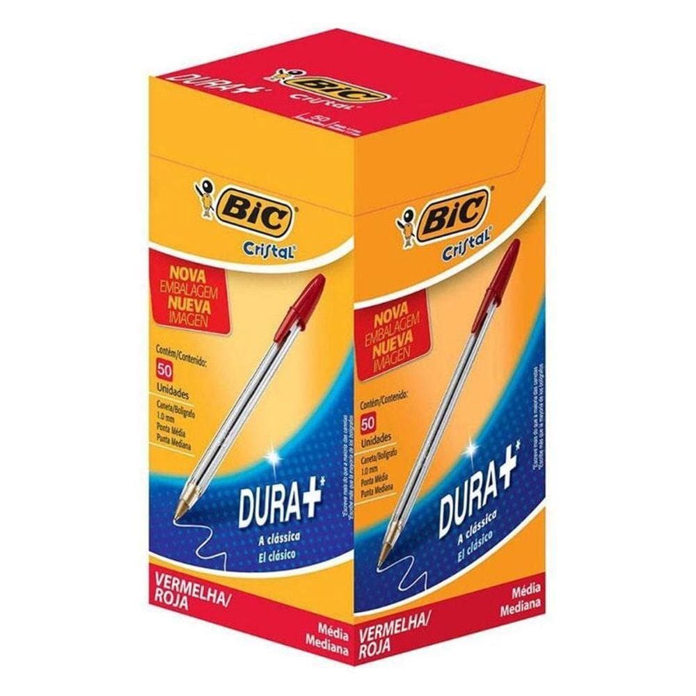 Caixa De Caneta Esferográfica Cristal 50 Unidades Vermelha - Bic