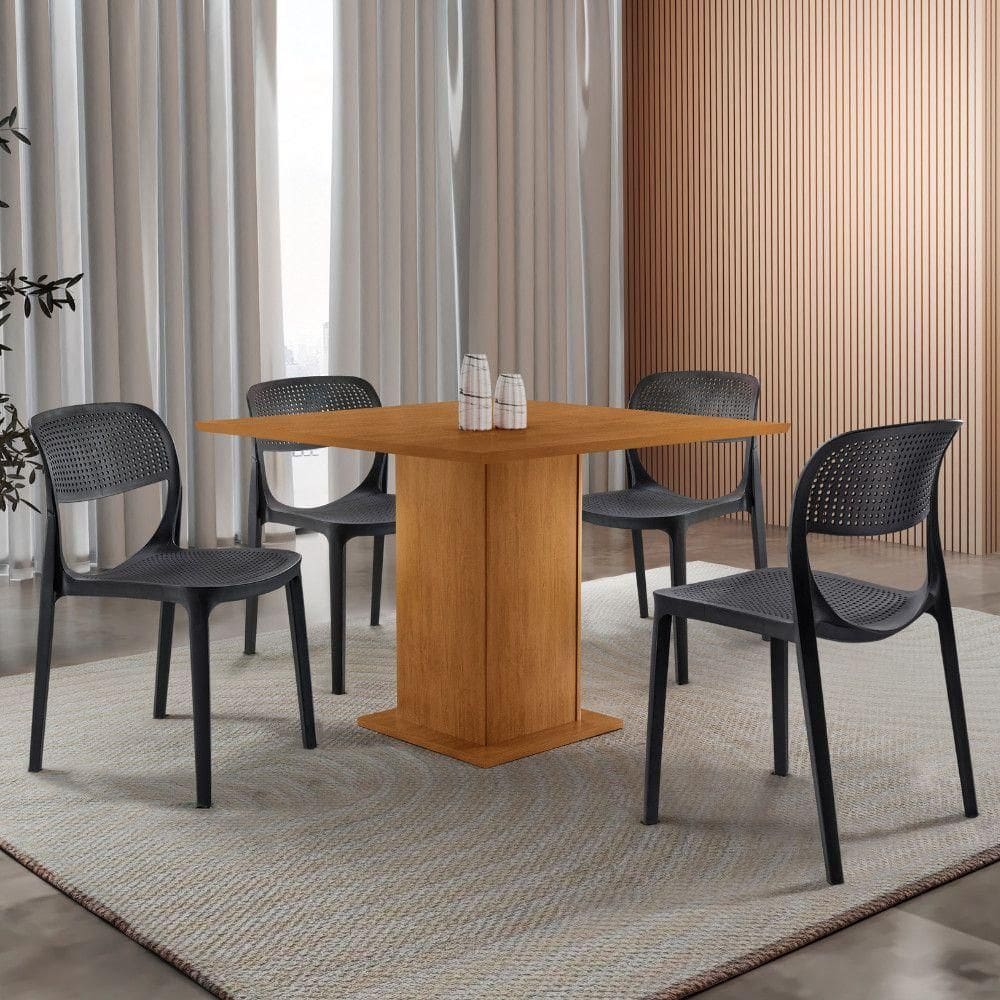 Mesa De Jantar Loren 90cm Mdf 4 Cad Zoe Moderna Mobilia Preto/naturalle Laminado
