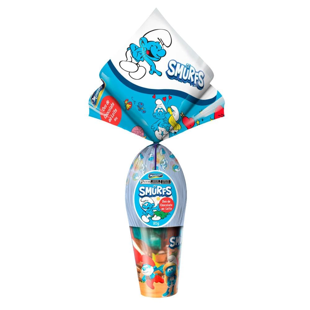 Ovo de Páscoa Montevérgine Os Smurfs Chocolate Ao Leite 80g e Ganhe Copo
