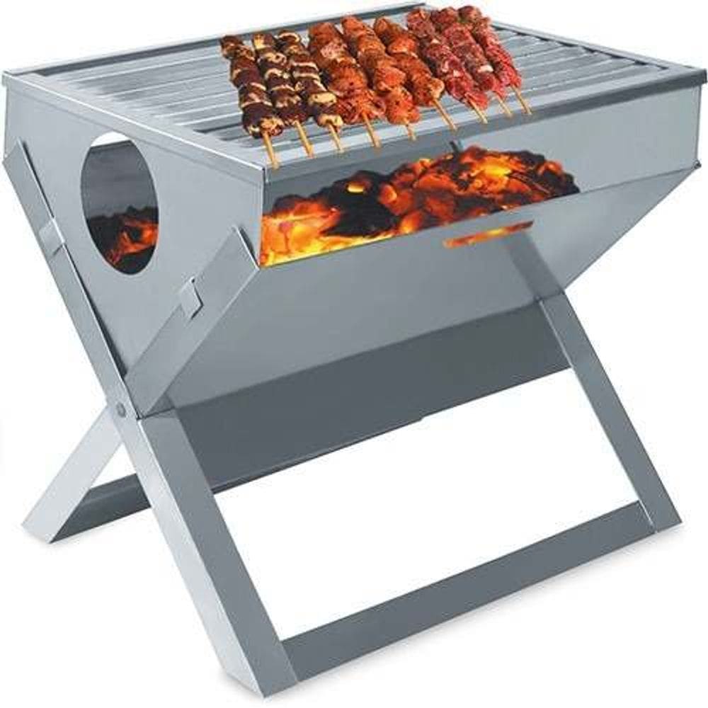 Churrasqueira Maleta Pratica Carvão Dobrável Inox Cód 612
