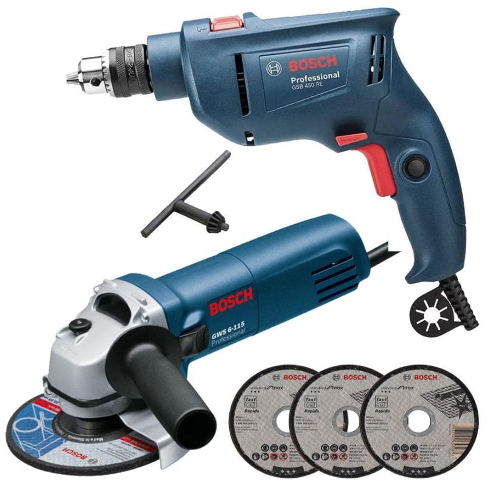 Kit Bosch Furadeira 3/8 450W e Esmerilhadeira 4.1/2 670W