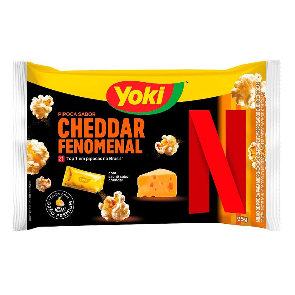 Pipoca de Micro Ondas Yoki Netflix Sabor Cheddar Fenomenal com Sachê Sabor Cheddar 95g
