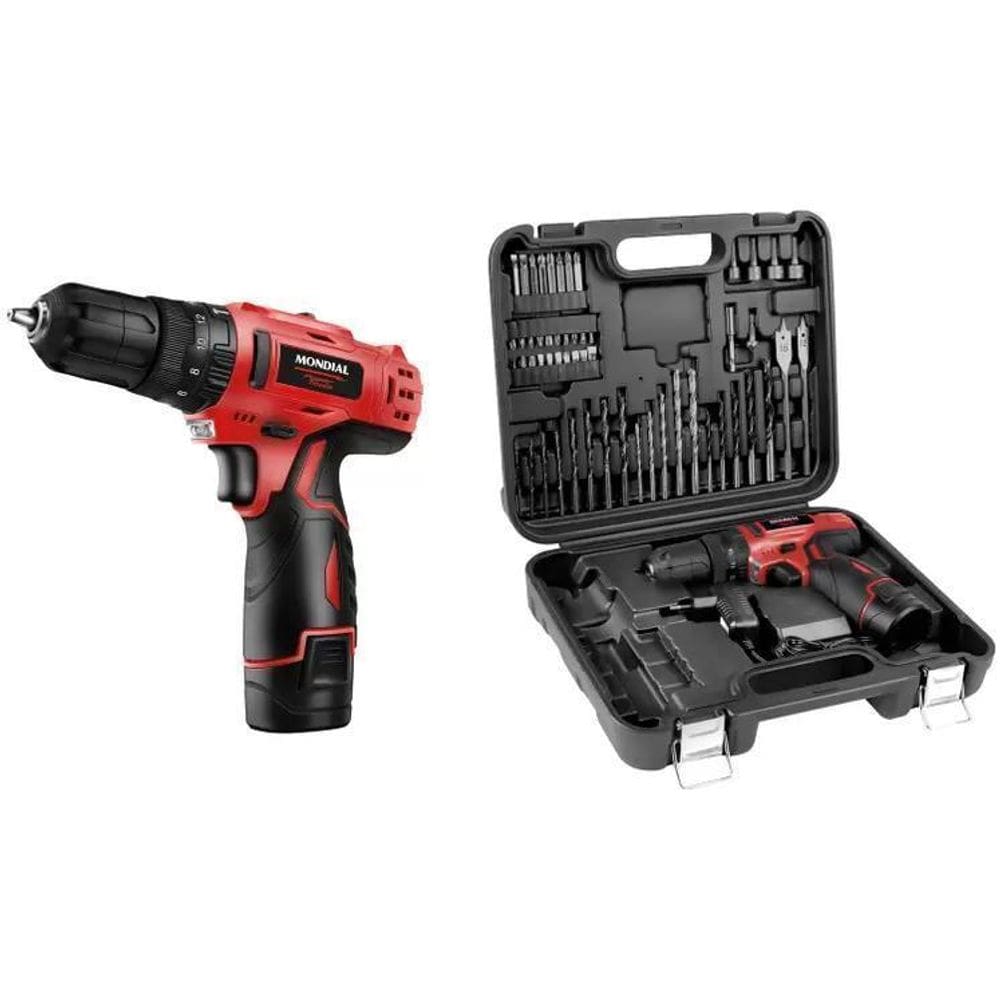 Furadeira/Parafusadeira Mondial PI-11MA 12V + 54 Acess.