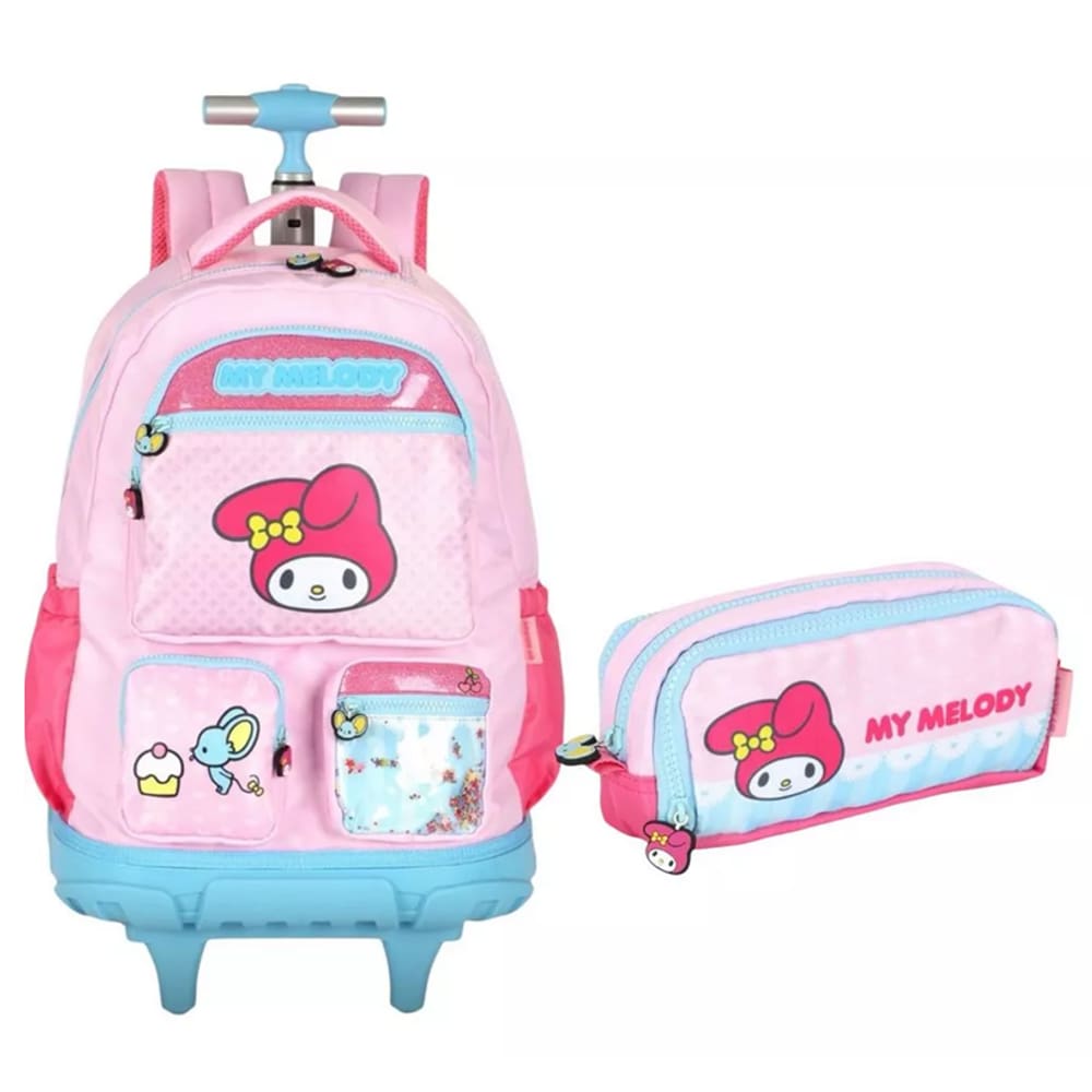 Kit Mochila Escolar Hello Kity Estojo Meninas Infantil Rodinhas Volta as Aulas 2026