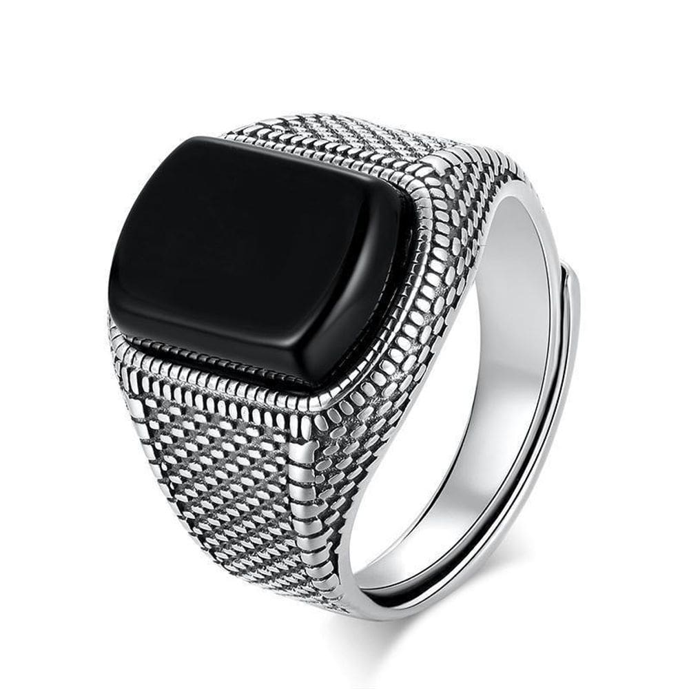 Anel Pedra Preta Trabalhado Ajustável Ônix Fusion