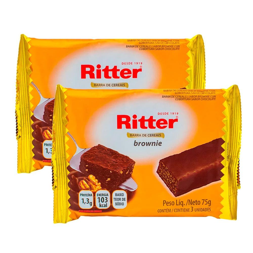 Barra de Cereais Ritter Brownie com 3 Unidades de 25g cada | Kit com duas unidades