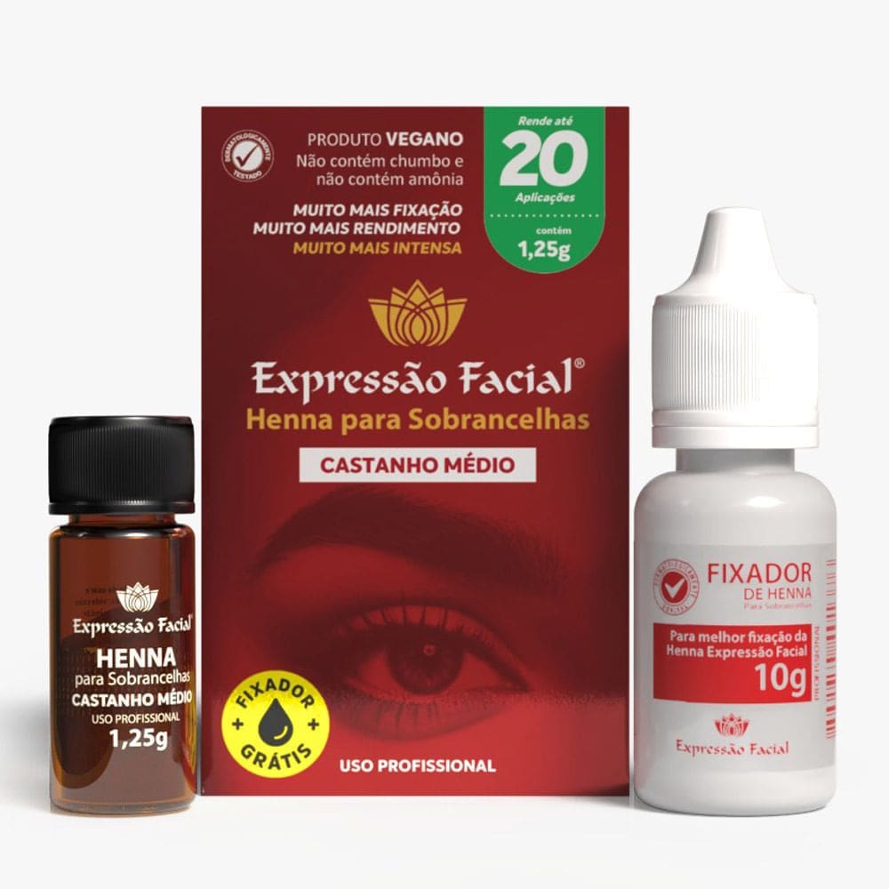 Henna para Sobrancelhas Expressão Facial Slim Castanho Médio com 1,25g