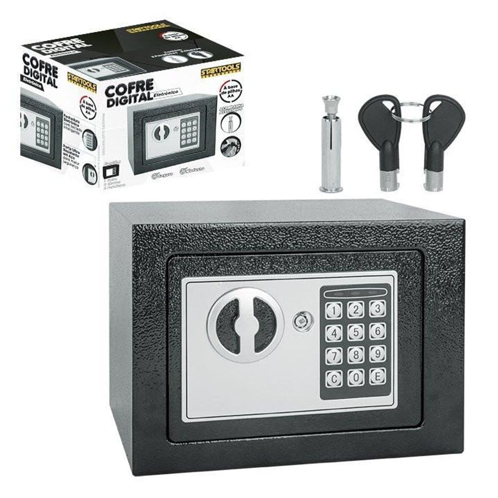 Cofre Digital Eletrônico Com Teclado E Chave - Preta