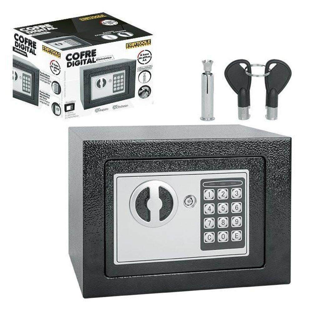 Cofre Digital Eletrônico Com Teclado E Chave - Preta
