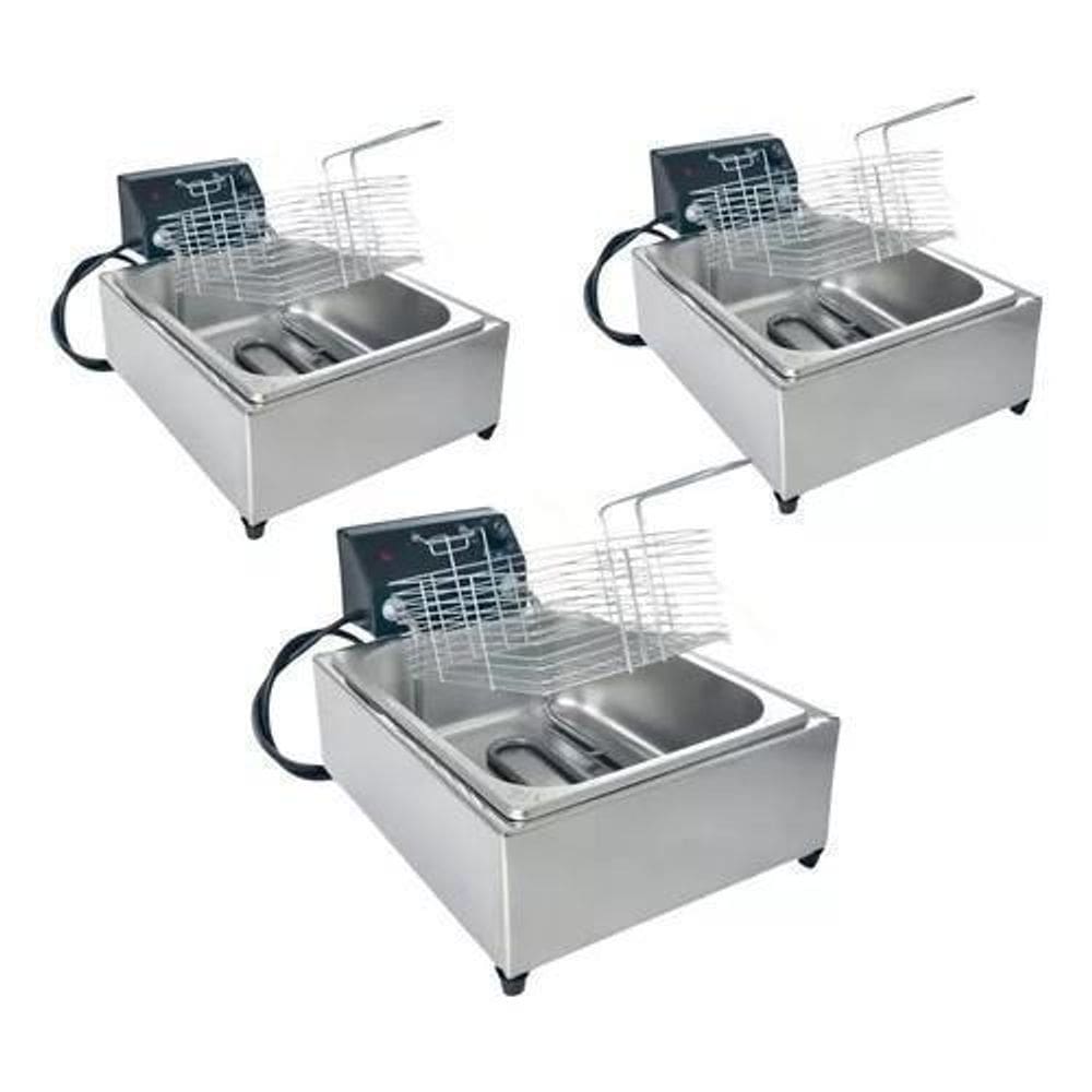 Combo 3 Fritadeira Elétrica Inox 5L Óleo 220V