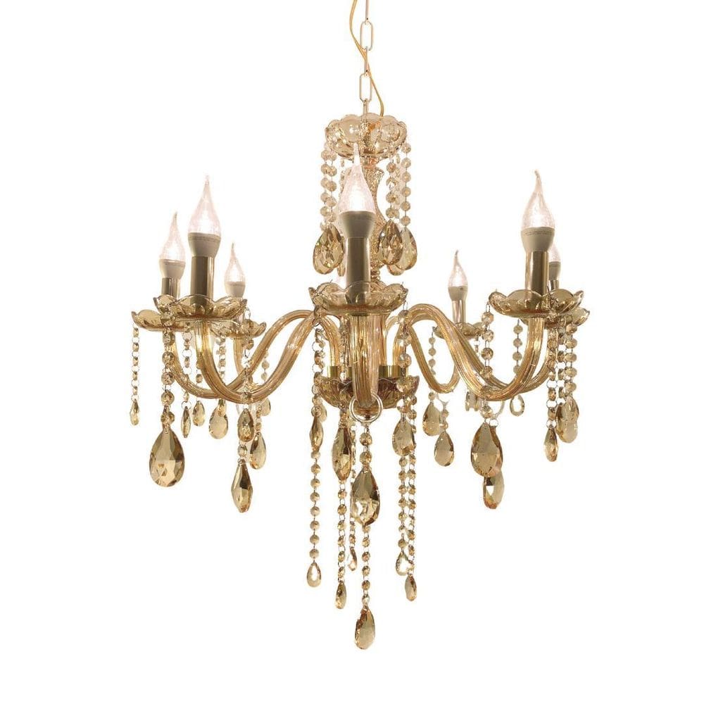 Lustre Luminária De Cristal Ambar Luxo 8 Braços