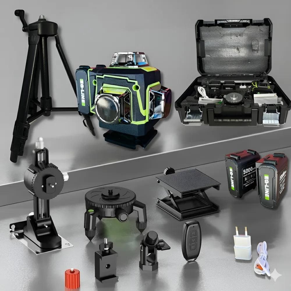 Nível Laser 16 Linhas Autonivelante Com Tripé + 2 Baterias