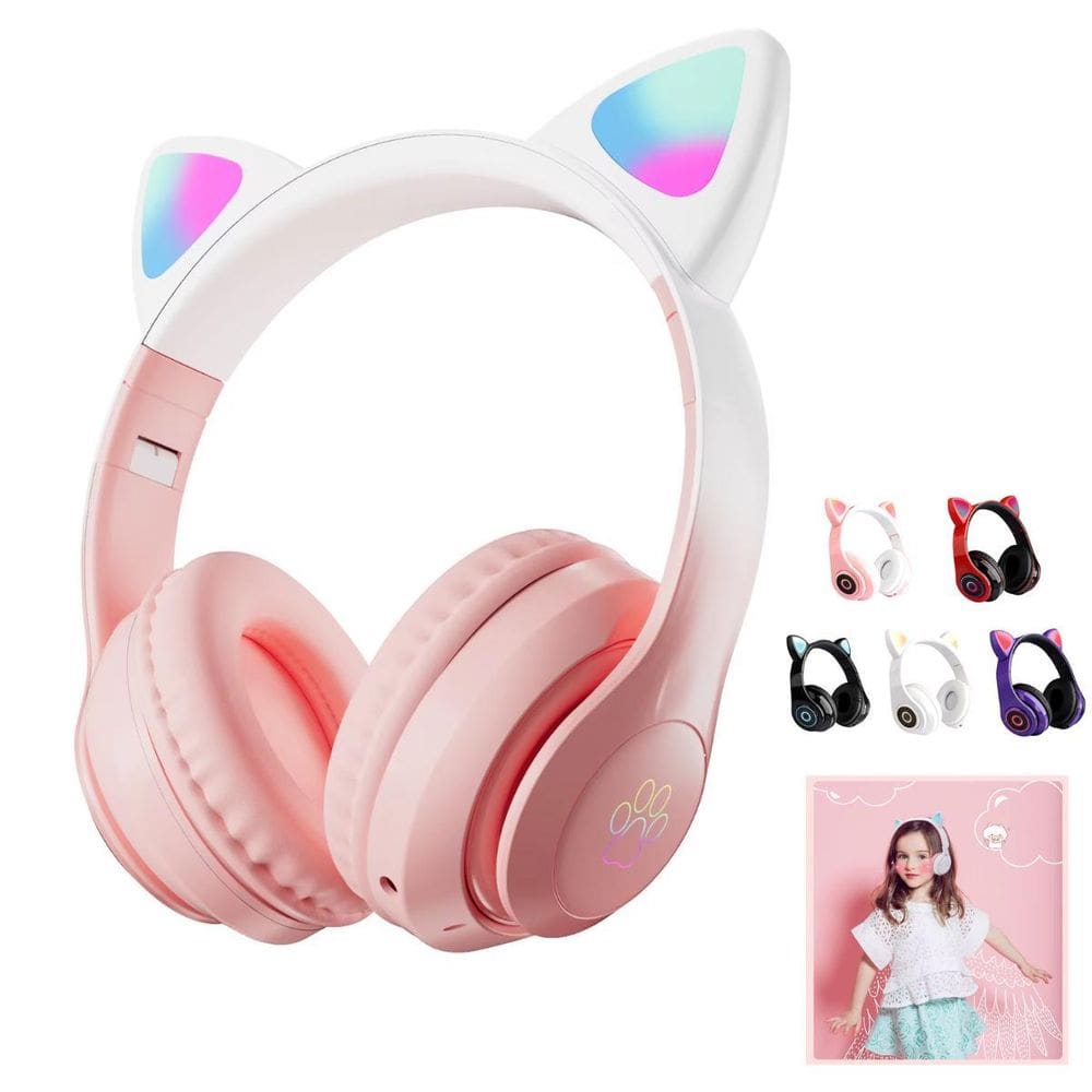 Fone De Ouvido Gatinho Bluetooth Rosa Led Feminina Infantil