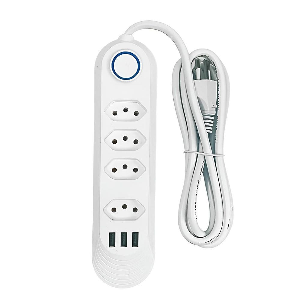 Filtro De Linha 4 Tomadas 3 Usb 2M Bivolt Com Proteção
