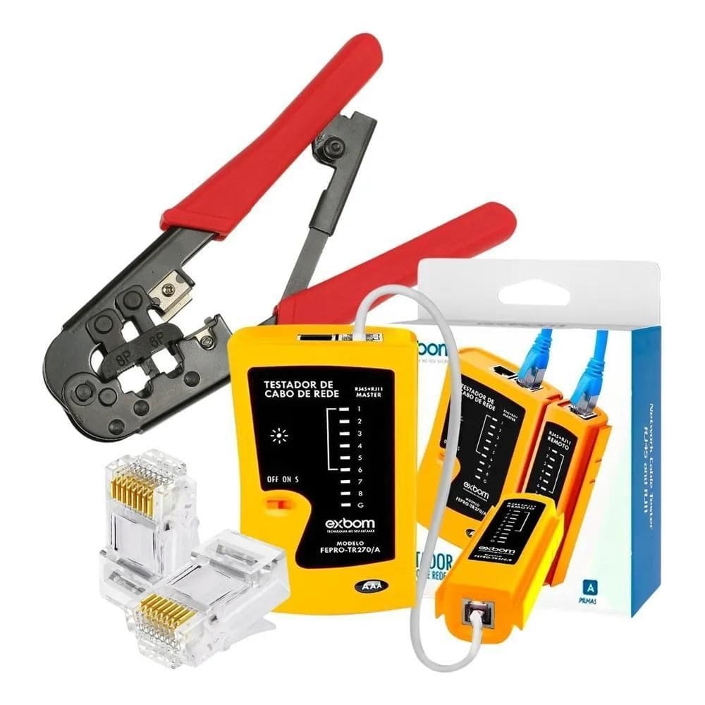 2X Testador De Cabos Rede Rj45 + Alicate Crimpador + Conecto