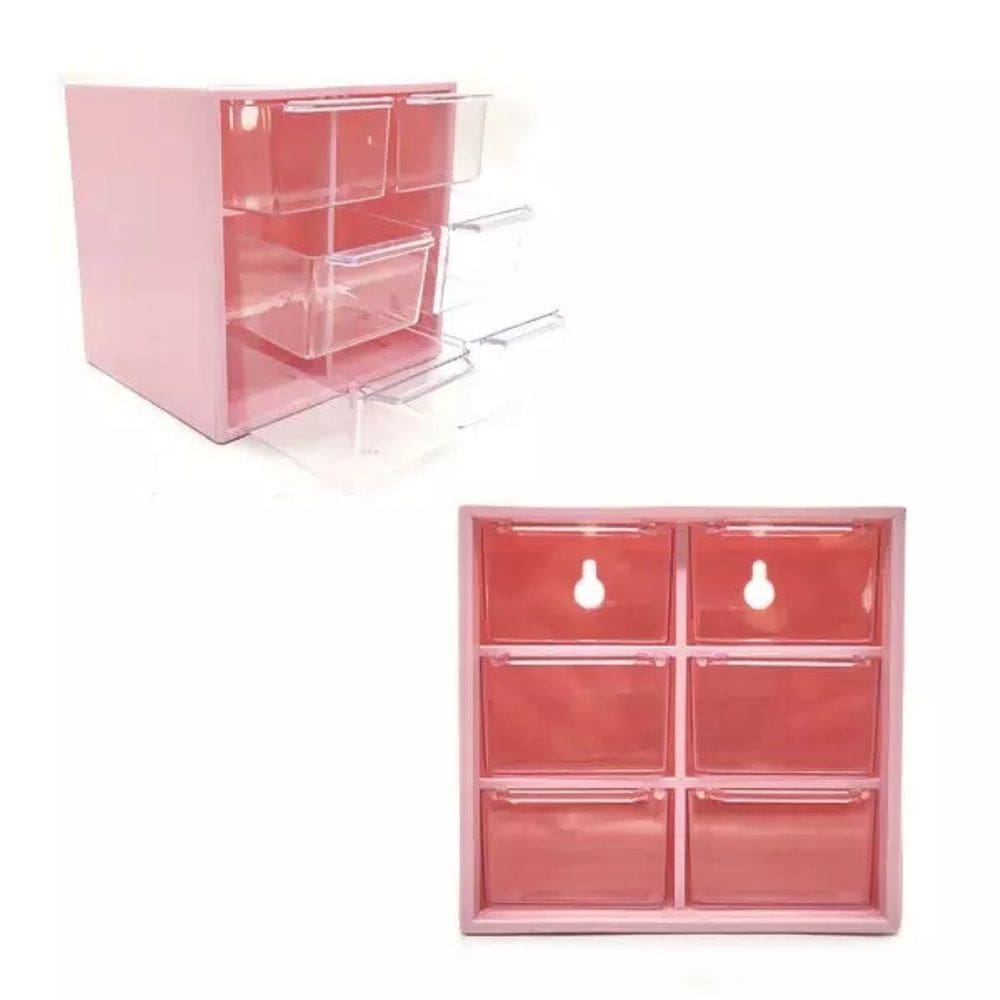 Mini Caixa Organizadora Com 6 Gavetas 12,5X10X14Cm Rosa