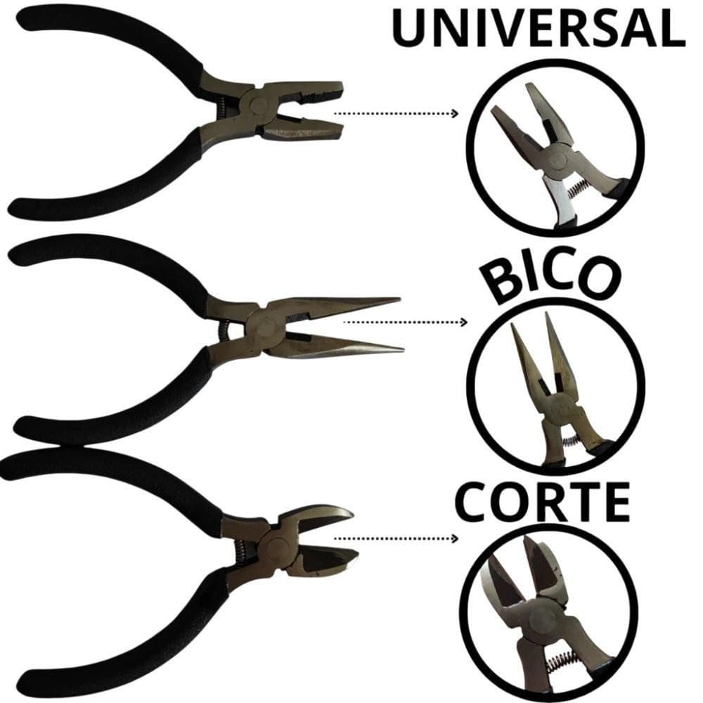 Jogo 3 Mini Alicates 4,5`` - Preta