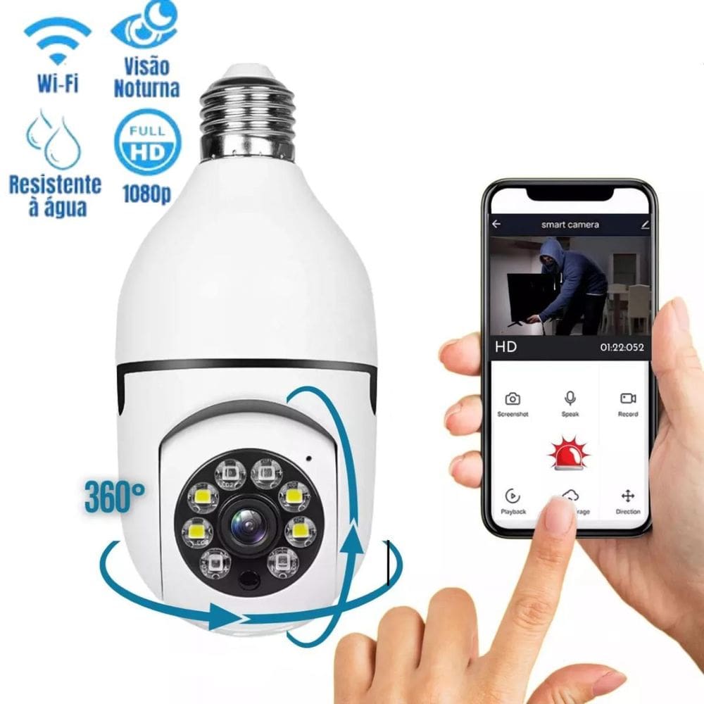 Câmera Lâmpada Wi-Fi 360 Com Iluminação Noturna