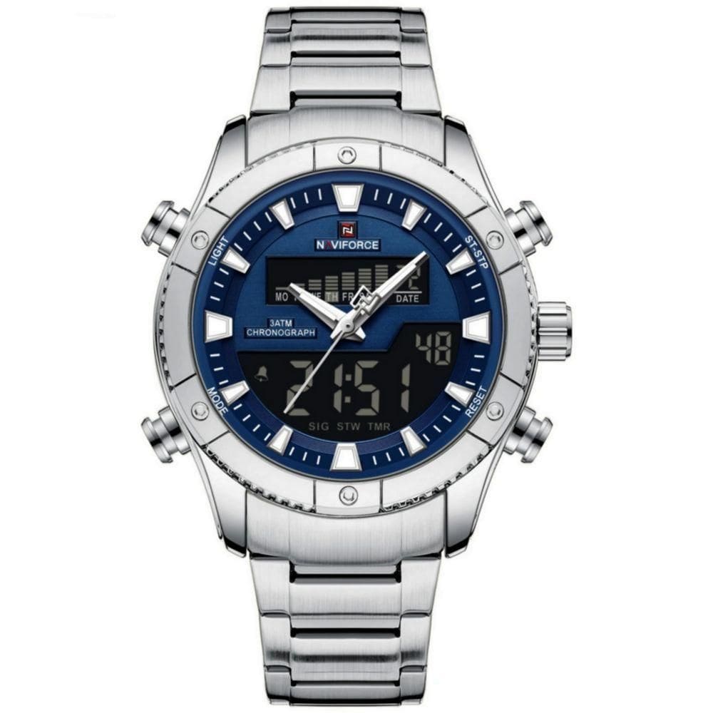 Relógio De Quartzo Eletrônico Luminoso à Prova Dágua Pulseira Aço Inoxidável Azul