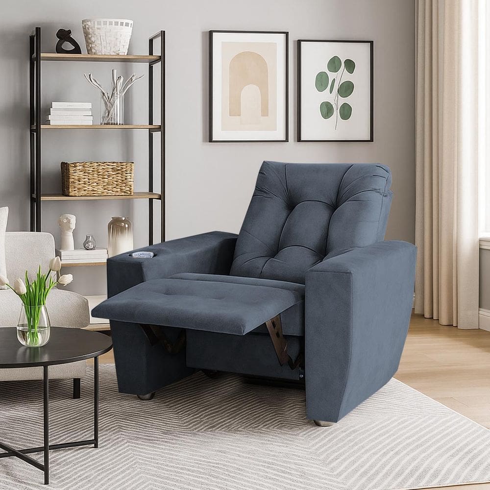 Poltrona Do Papai Reclinável Suede Porta Copo Perola Grafitte