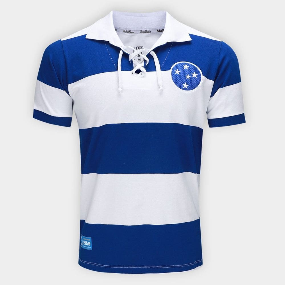 Camiseta Retro Cruzeiro Titulo Mineiro 1956 Branco Azul Masculino