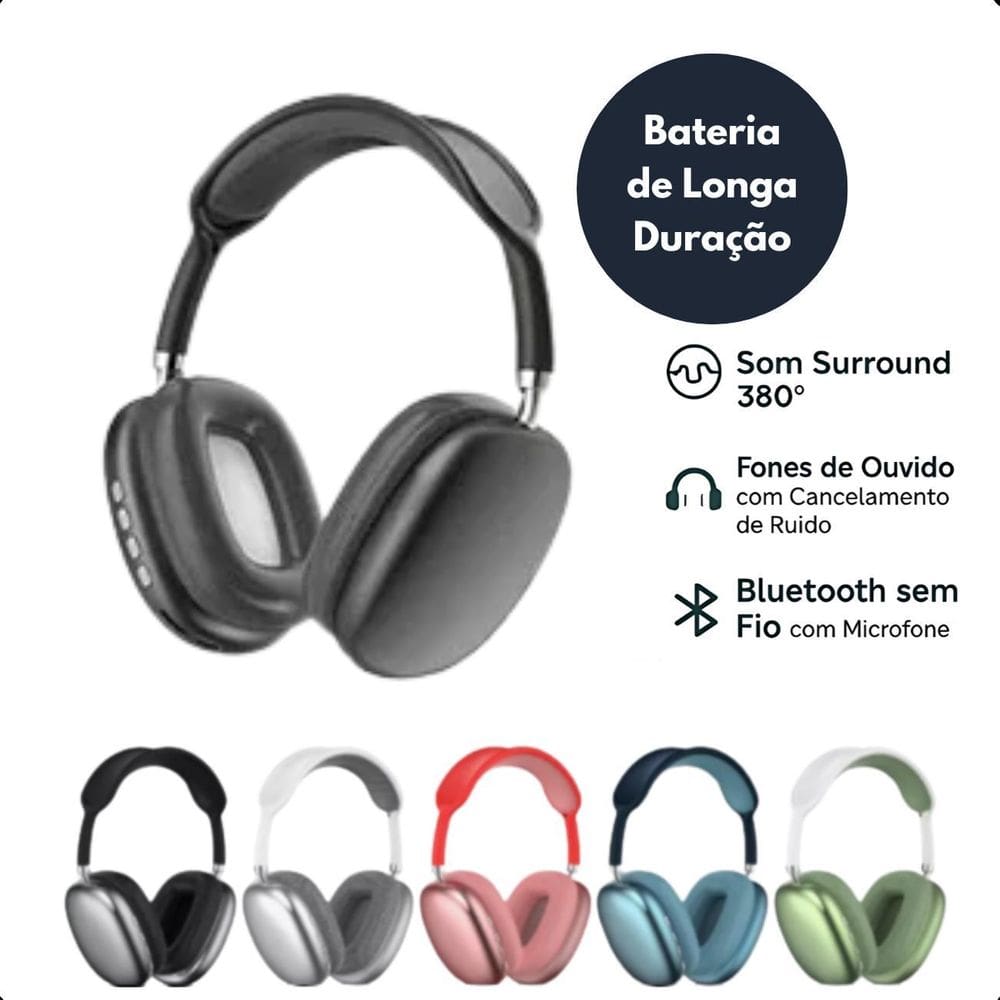 Headphone P9 Wireless Extra Bass Bluetooth Som Claro