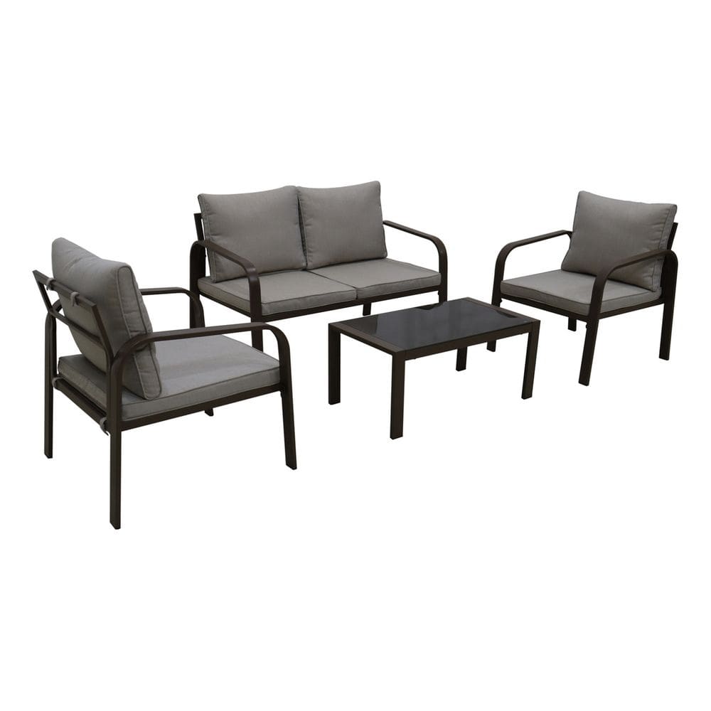 Conjunto De Jardim Aco Marrom 4 Pecas Sofa Poltrona Mesa