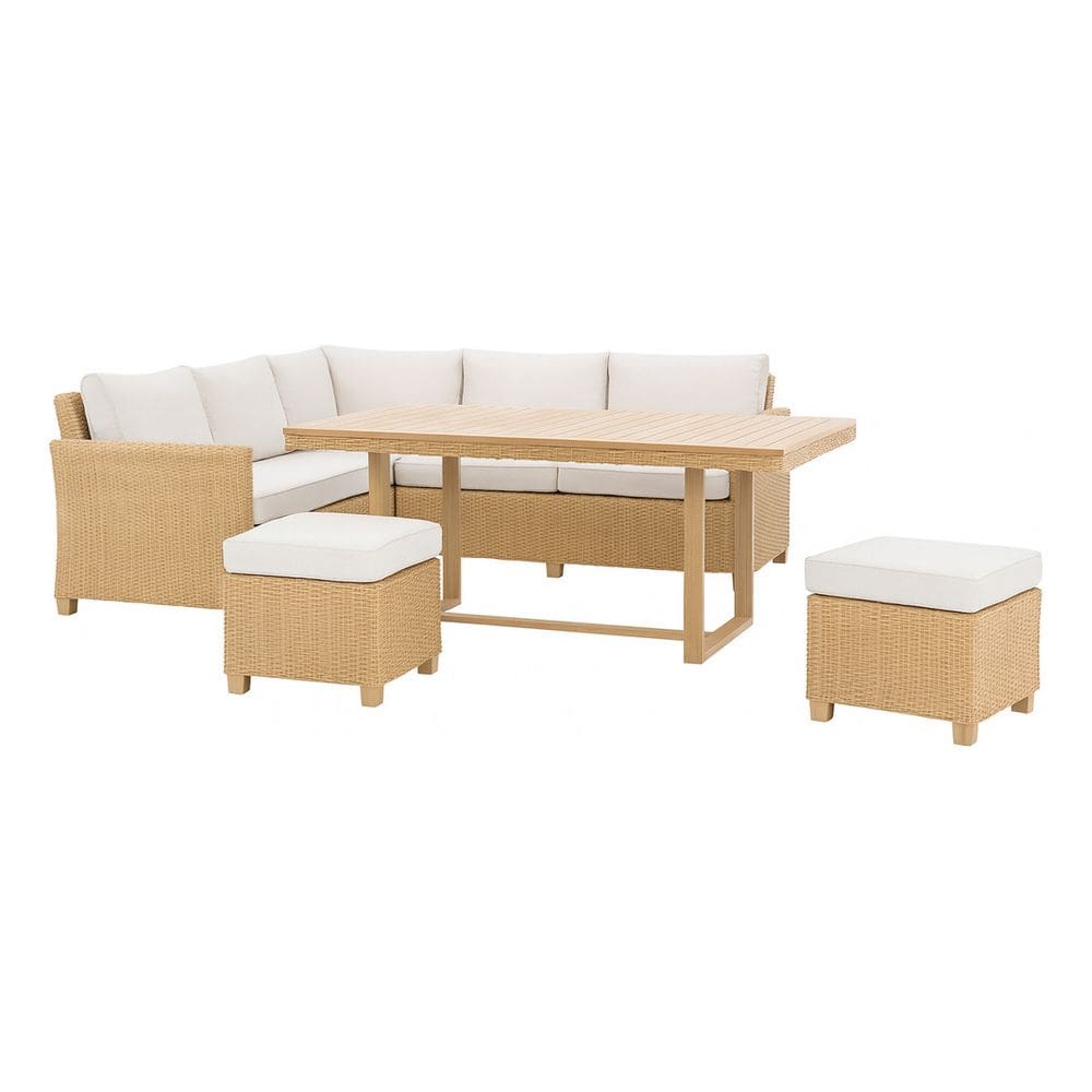 Conjunto De Jardim Aluminio E Rattan 5 Pecas Sofa Banco Mesa