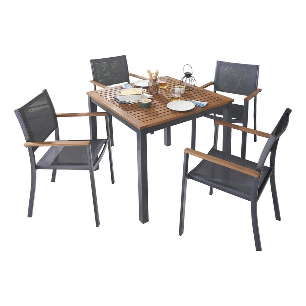 Conjunto De Jardim Aluminio Cinza 5 Pecas Mesa E 4 Cadeiras