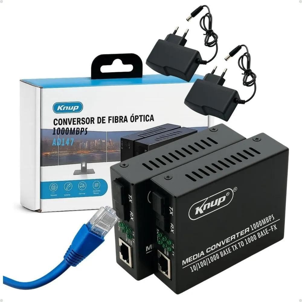 2X Par Conversor Mídia Fibra Óptica A+B Gigabit 1000 Mbps Rj
