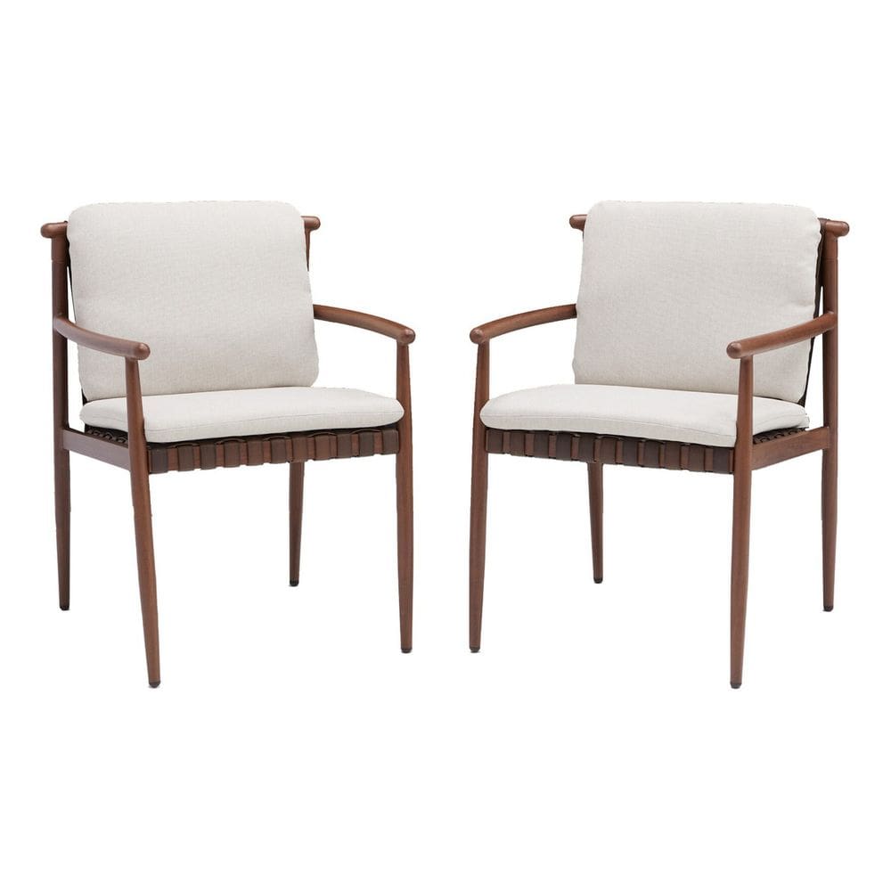 Conjunto De Jardim Aluminio Bege Marrom 2 Pecas Cadeiras