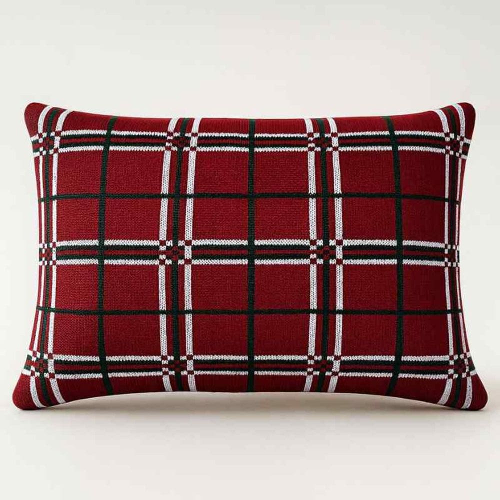 Almofada Natalina Xadrez 55x35 Vermelho/Verde/Branco Big Tricot