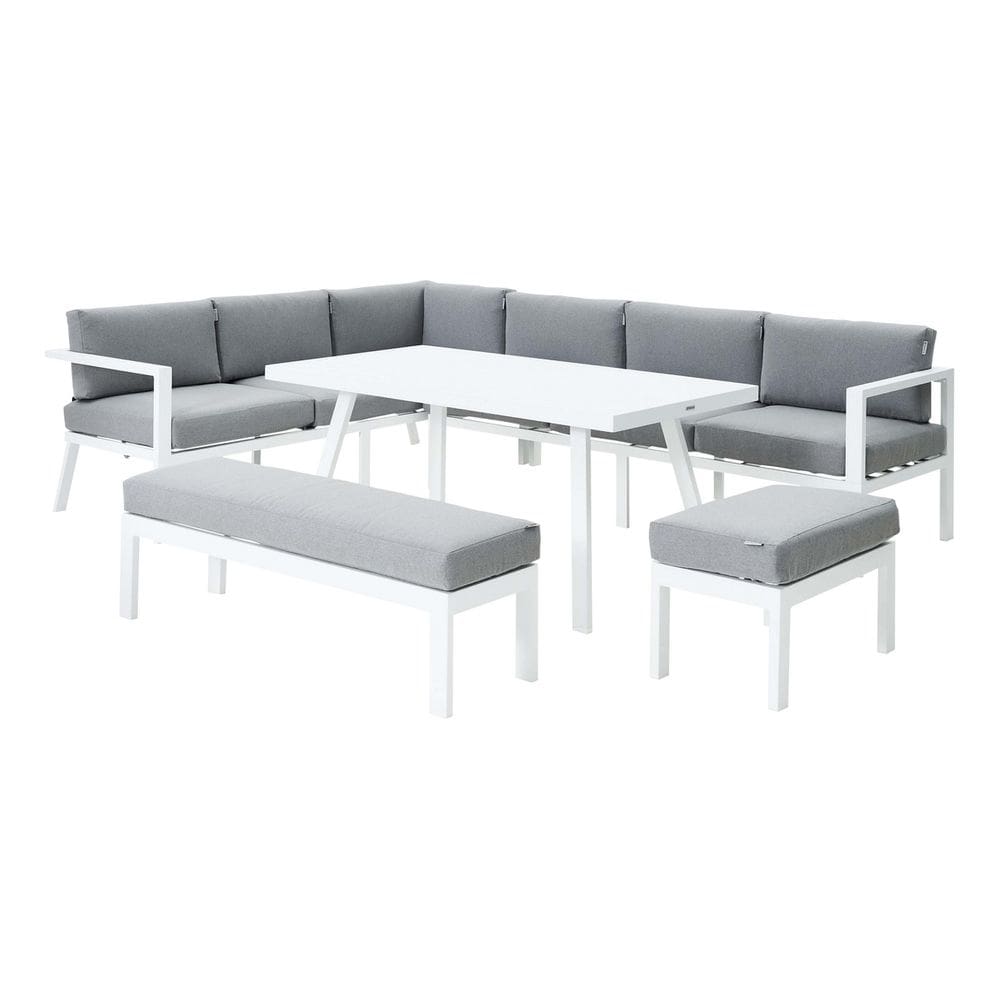 Conjunto De Jardim Aluminio Cinza 10 Lugares Sofa Banco Mesa